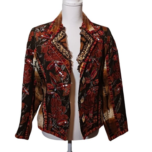 Vintage Sandy Starkman Art to Wear Embellished Mixed Media Blazer Jacket Size M - Picture 11 of 16